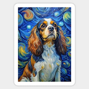 Cavalier King Charles Spaniel Dog Breed Painting in a Van Gogh Starry Night Art Style Sticker